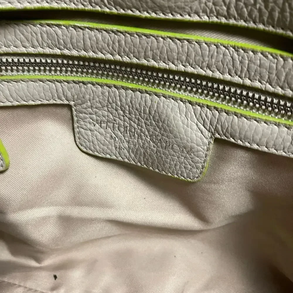 Vittoria Napoli Elegant Leather Cream XL Tote Bag with Green Accents